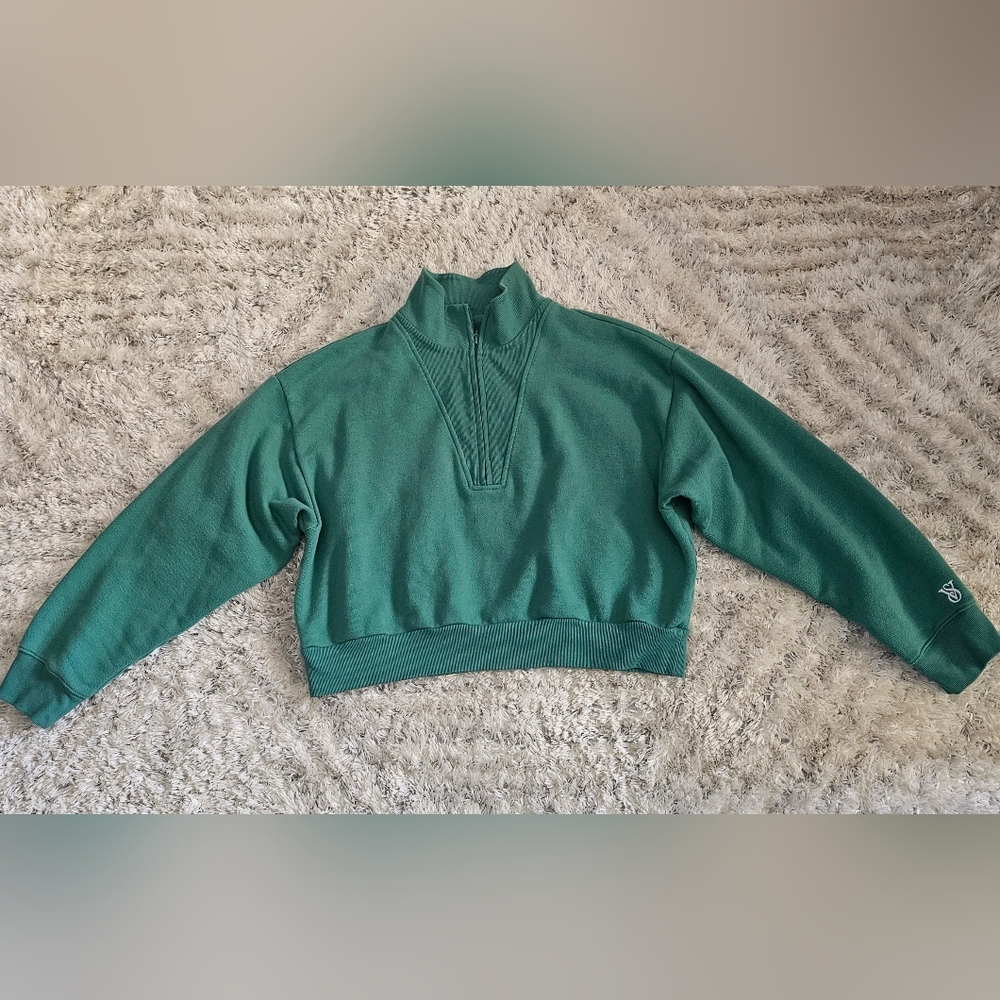 VICTORIA'S SECRET Green Knit Half-Zip Mock-Neck Pullover Sweater Size XL Cropped - Picture 3 of 6